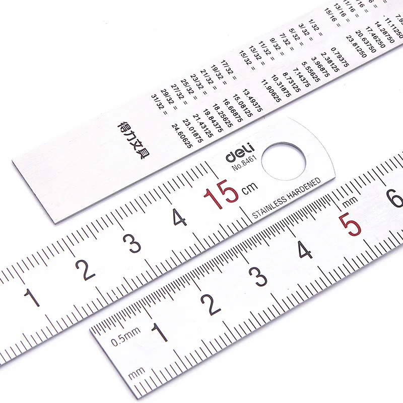 Deli-Stainless Steel Metal Straight Ruler, Escala CM, Artista Estudante, Medição, Ferramenta de Desenho, Escritório, Escola, Fornecimento, Papelaria, 15cm