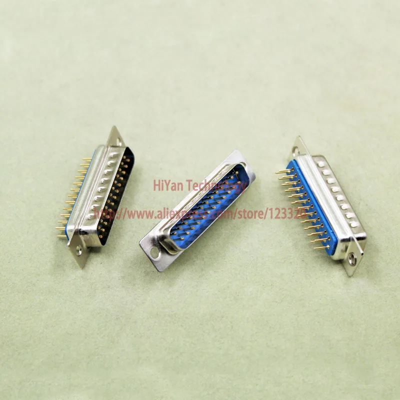 200pcs DB25 DP25 2Rows Blue Parallel Port 25Pin D Sub Male 25 Way PCB 180 Degree Connector Socket Plug VGA Adapter