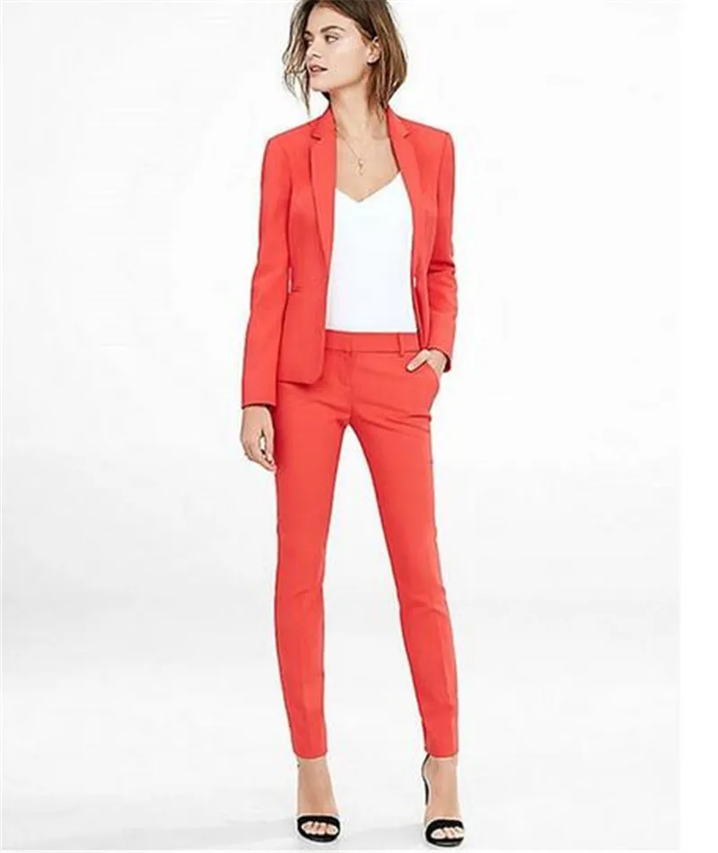 

Notch Lapel Women Pantsuits Tuxedo 2 Piece Set Coral Red Women Business Suit Female Office Uniform Ladies Pantsuits Custom Made