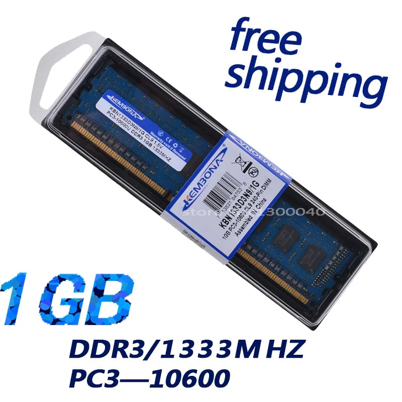 

KEMBONA Original authentic Desktop DDR3 1GB 1333Mhz PC2-10600 Memory RAM Computer Components Free shipping