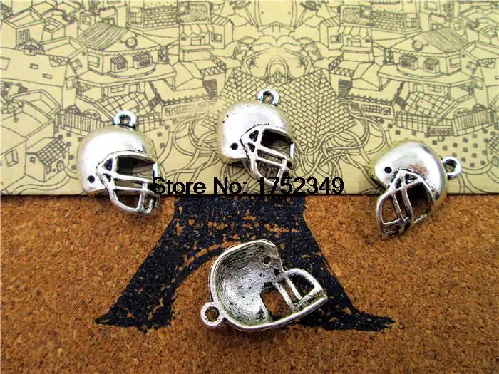 20pcs--Football Helmet Charms, Antique Tibetan Silver Tone Helmet Charm pendants 20x14mm