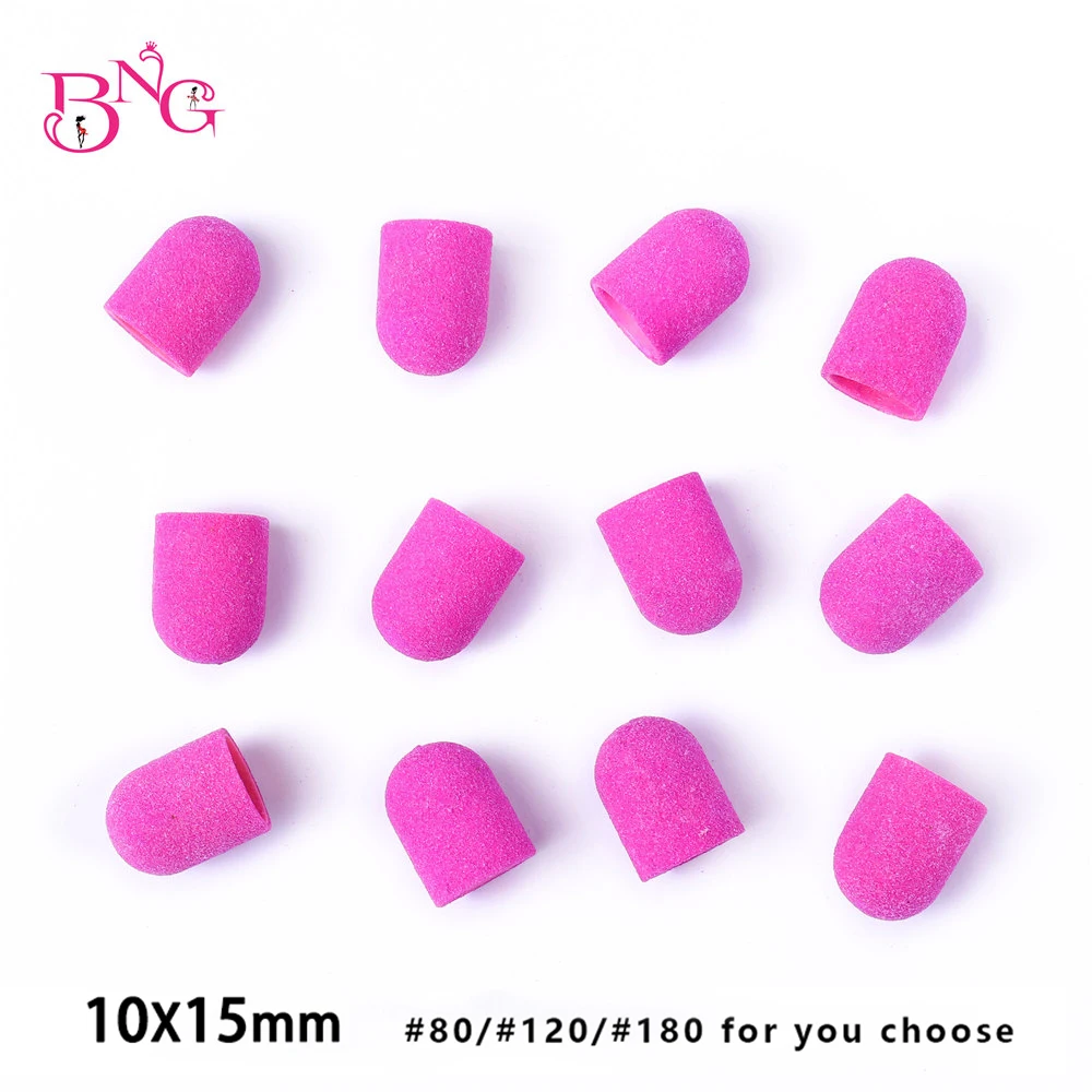 

BNG 5pcs 10*15mm Hot Sell Pink Blue Nail Art Sanding Caps Bands Manicure Pedicure Nail Tools File For UV Gel Acrylic Polishing