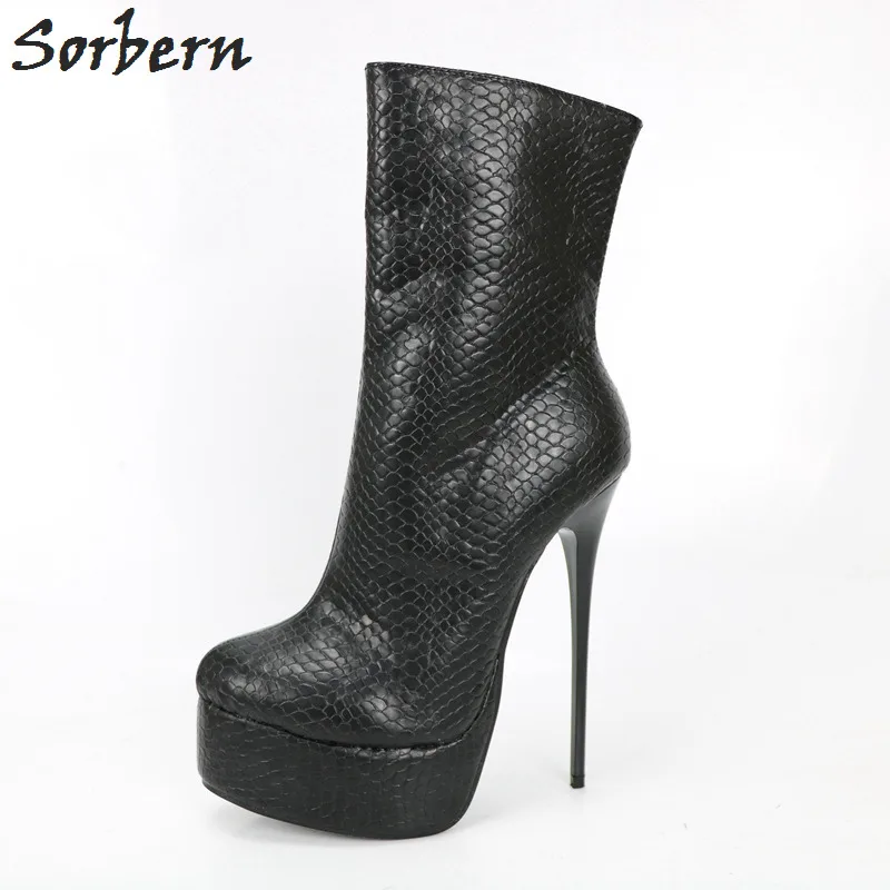 Sorbern Ankle High Snakeskin Women Boots Super High Heels Platform Ladies Shoes Custom Colors Womens Shoes Size 13 Plus Sized