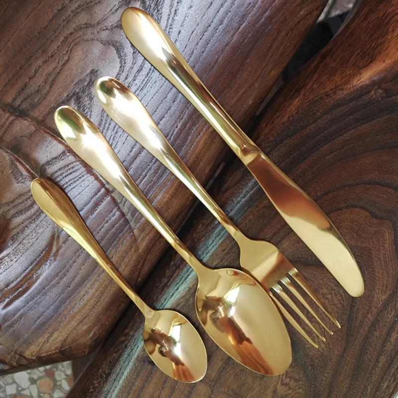 Stainless Steel Gold Plating Dinnerware Set, Luxury Fork, Elegant Scoop, Western Dinner Tools, Tableware, Full Set Cutlery