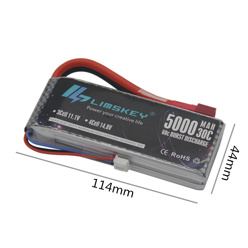 Limskey Phiên Bản Mới Chất Lượng Tốt RC Pin Lipo 7.4V 5000 MAh 2S 30C Max 60C Cho Wltoys 12428 12423 1:12 RC Xe Phụ Tùng