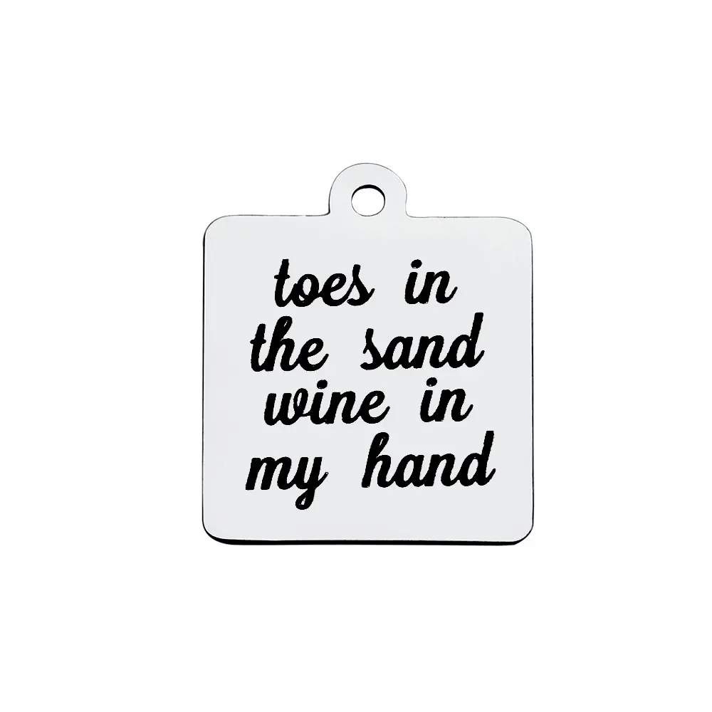 BULK 30pcs Stainless Steel Toes in The Sand Wine in My Hand Charms Beach Quote Pendants 18*21mm