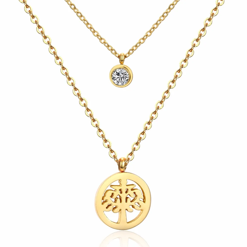 LUXUSTEEL Double Layer Golden Color Cross Pendant Necklace With Round Cubic Zirconia Pendants For Women Fashion Accessories 2019