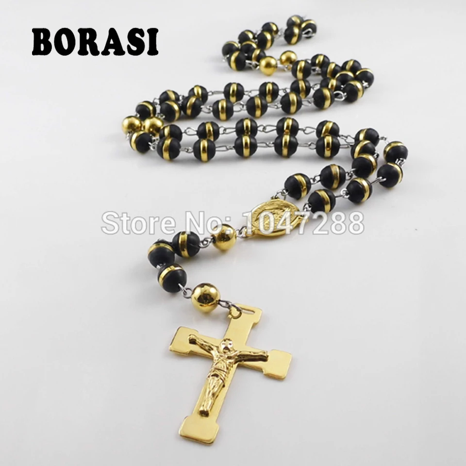 Men\'s Rosary Necklaces Pendants Jewelry Multicolor Charms Stainless Steel Jesus Cross Necklace For Women