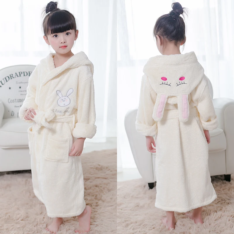 

Winter Bathrobe Baby Warm Dressing Gown Kids Animal Bathrobe Children Bathgrowns Bathrobes Rabbit Hooded Bath Robe for Girls