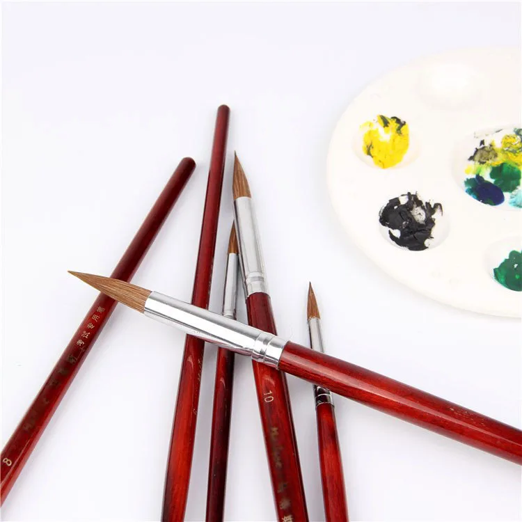 6pcs/Set,Excellent quality Horse hair watercolor pen art supplies red Wooden Handle Paint Brush Set Drawing Art Supplies brush