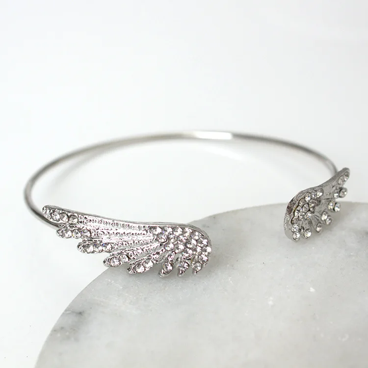 Angel Wings Bracelet Adjustable Woman Riding Bike Jewelry Gifts Open Bracelet Silver Plated Crystal Wholesale Spacecraft