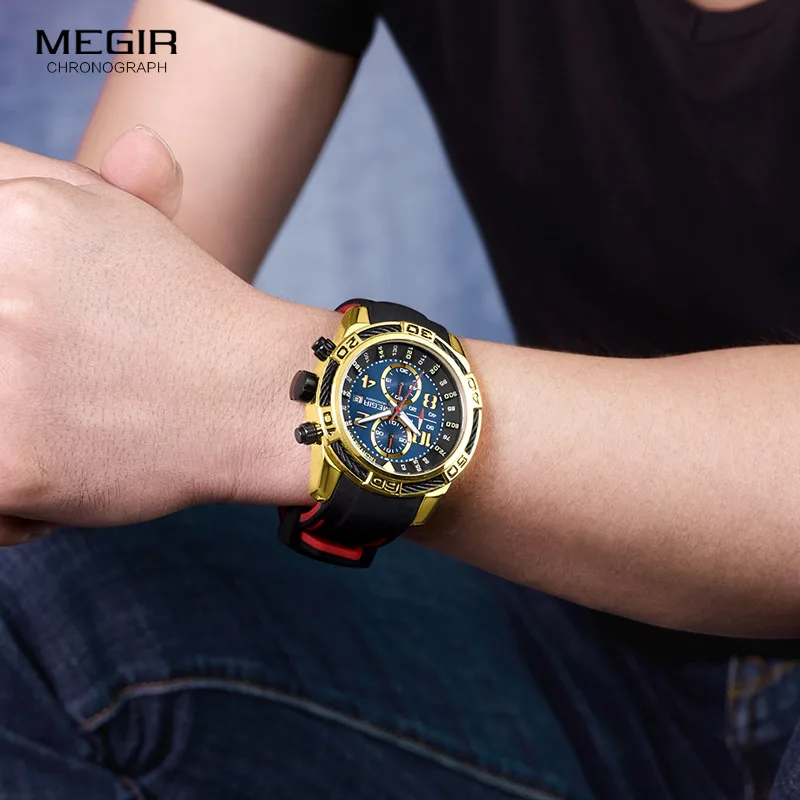 Megir Sports Watch Men Top Brand Luxury Chronograph Quartz Wrist Watches Silicone Bracelet Military Relogio Masculino Clock 2045