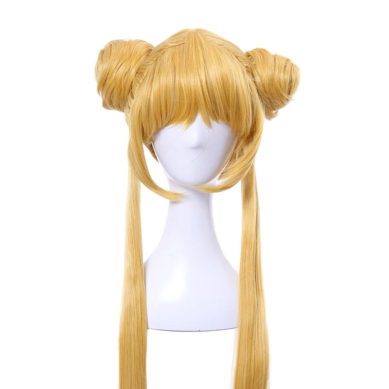 L-e-mail peruca de cabelo sintético usagi tsukino cosplay perucas super longas perucas louras com pães resistente ao calor peruca cosplay dia das