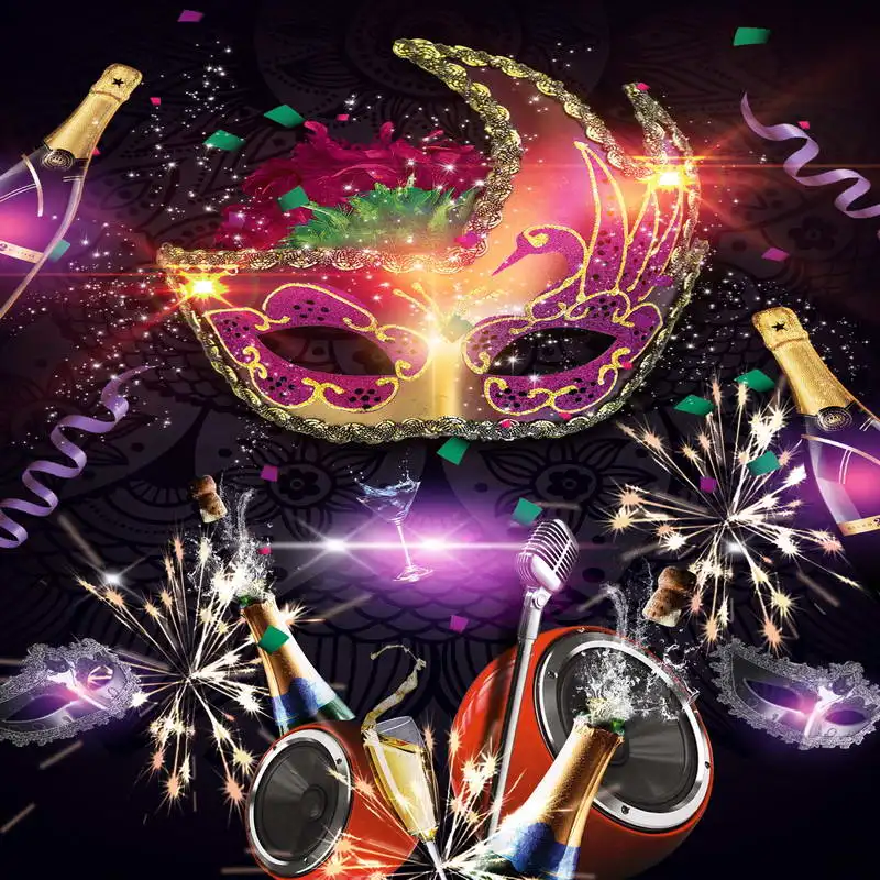 

10x10FT Mardi Gras Mask Masquerade Music Party Carnival Custom Photo Background Studio Backdrop Vinyl 300cm x 300cm