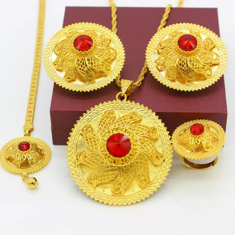 Adixyn New Ethiopian Wedding/Party Jewelry Sets Gold Color Jewelry Habesha African Women Party Gifts