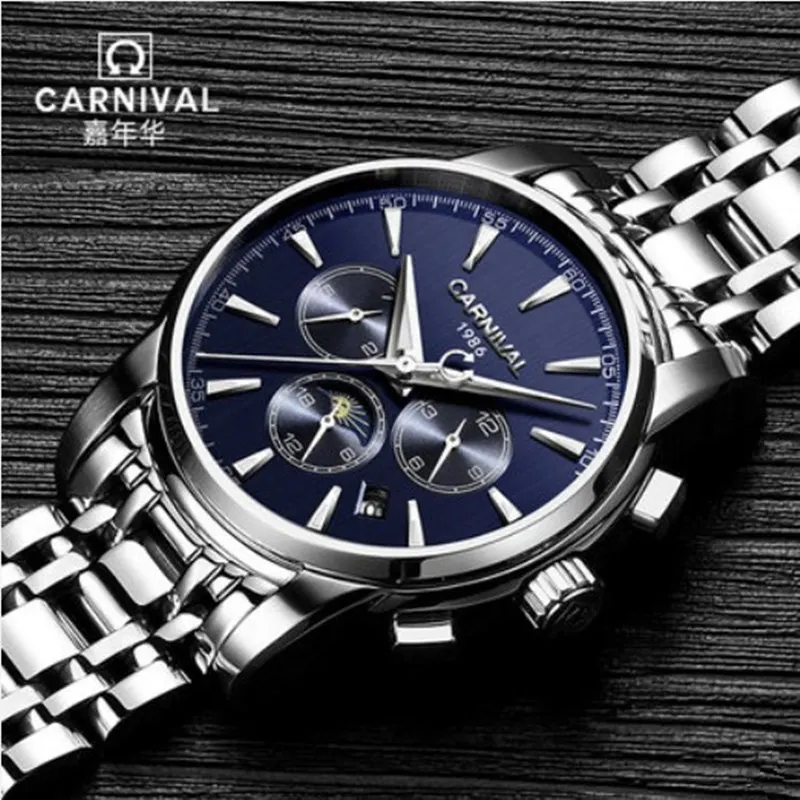 Carnival automatic mechanical popular brand men watches military full steel waterproof fashion casual luminous luxury watch male