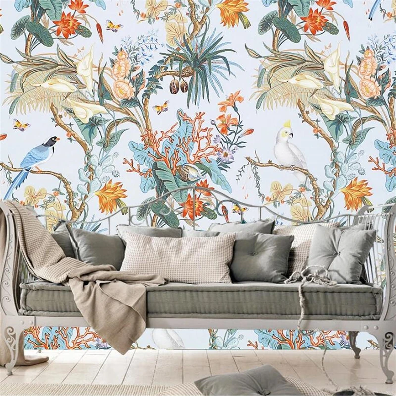 Custom wallpaper 3d murals European flowers and birds rural wind TV background wall living room bedroom restaurant 3d wallpaper