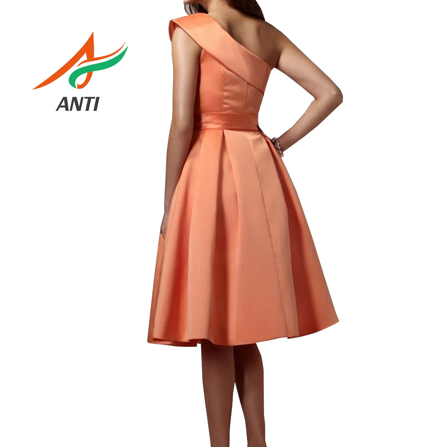 ANTI Fast Shipping Orange A-Line Vintage Satin Short Graduation Dresses 2019 One-Shoulder With Bow Sashes mezuniyet elbiseleri