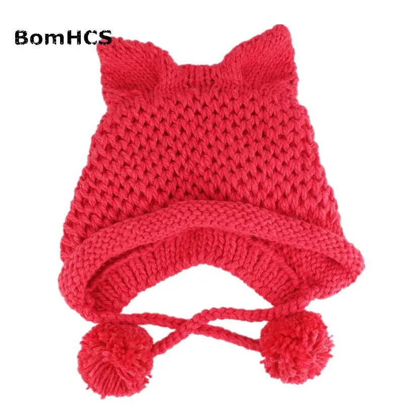 BomHCS 22 Colors Very Cute Fox Ears Hat 100% Hand Made Cold Weather Knitted Warm Beanie