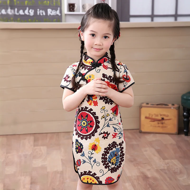 2019 baby girl Chinese dress clothes summer style children cotton short sleeve Traditional dresses fo kids