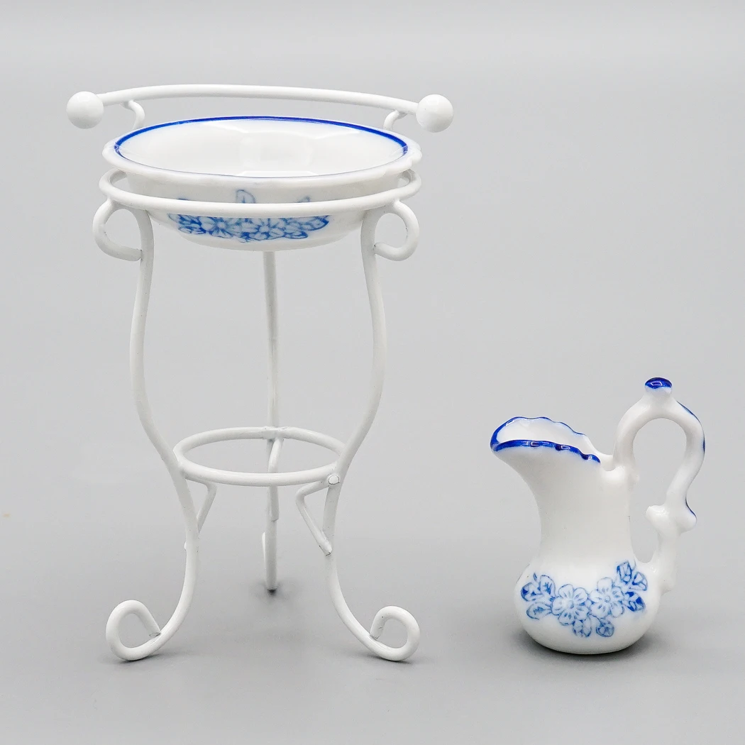 Odoria 1:12 Miniature Washbasin with Rack and Pitcher Bathroom Room Home Set Dollhouse Accessories Doll House Decoration