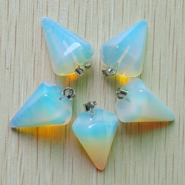 Wholesale 12pcs/lots  2016 fashion good quality opal opalite stone hexagon pyramis pendant for jewelry making free shipping