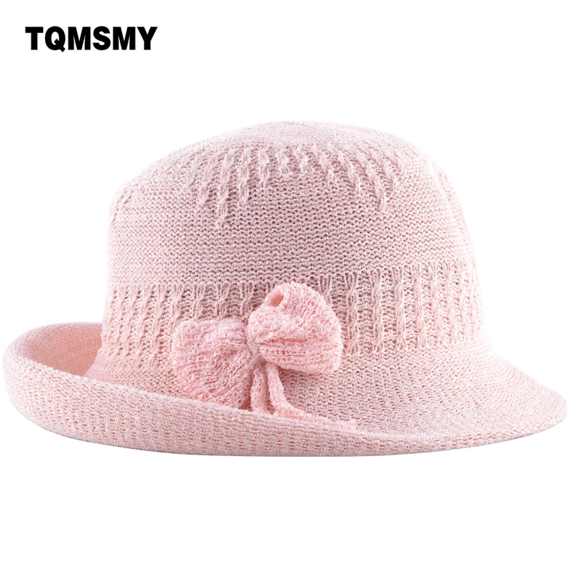 

TQMSMY 2018 summer women straw hat with bow breathable sun hat Rolled up brim panama style Linen beach cap for women TMP10