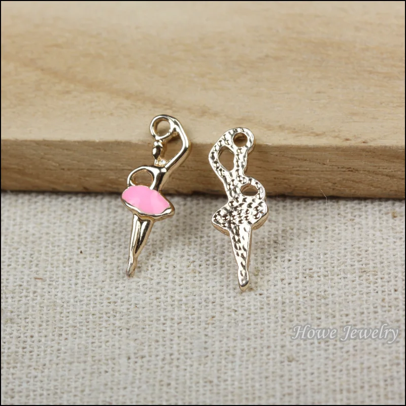 80pcs High Quality  fashion gold plated enamel Charm pink Ballet Girl Pendant  fit European Necklace  DIY Metal Jewelry Findings