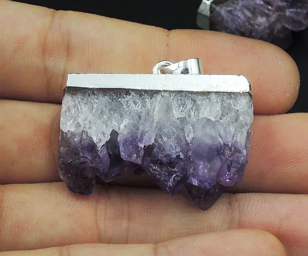 Natural Amethyst Druzy Slice Pendant With Top Silver-plated 25-35mm