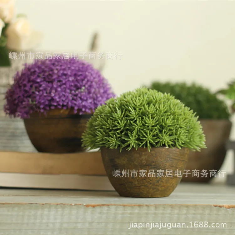 High-end simulation flower suit! Simulation potted bonsai clapboard desk decoration ornaments pine needle vine leaves 2 color op