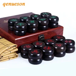 High-grade Ebony&Safflower Pear Wooden Chinese Chess Large Pieces Boutique Box Loading Simulation Leather Chessboard Games Gifts