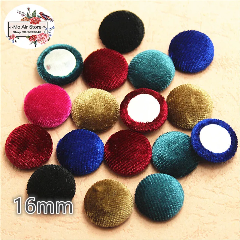 50pcs mix color Flatback cordur Fabric Covered round Buttons Home Garden Crafts Cabochon Scrapbooking Button 16mm