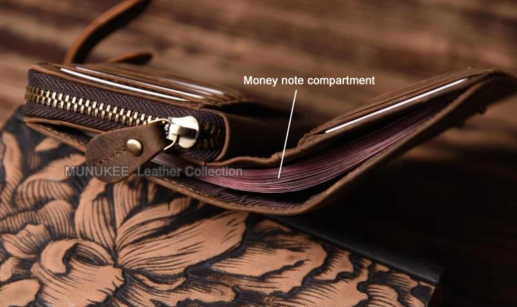 Vintage Crazy horse Genuine Leather Men Wallet Men Purse Long style Leather Wallet male Purse Clutch Bag Coin bag Money Clips