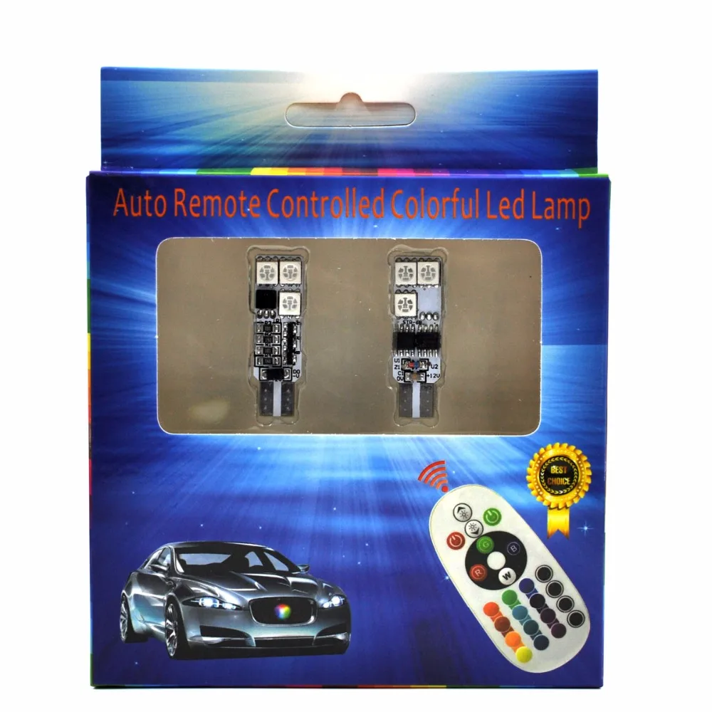 AutoEC 1 set T10 194 w5w RGB 5050 6 SMD Multi Colors Changing LED Lamp Colorful Car Interior Light with Remote Control 16 colors