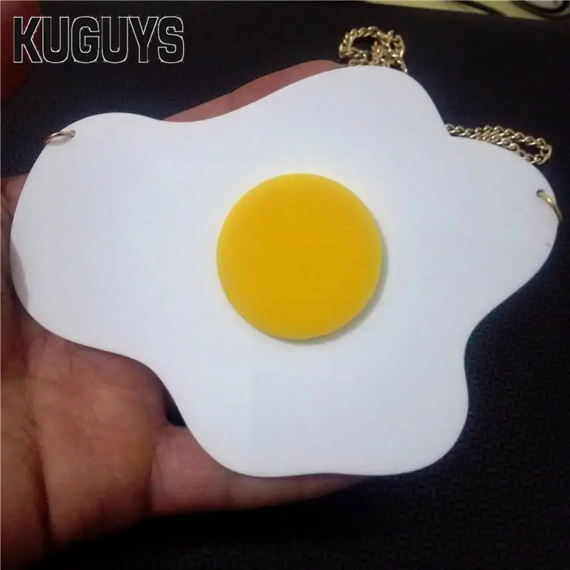 KUGUYS Fashion Women Fried Eggs Large Pendant Necklace Acrylic Jewelry Gold Colour Link Chain Trendy Accessories