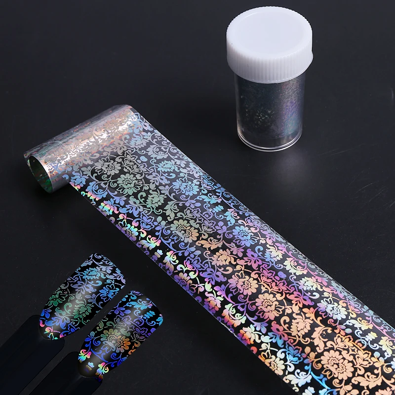 Transfer Shiny Laser Flowers Foil Nail Art Adhesive Glue Nail Film Full Cover Nail Sticker Transfer Foil Decal For Nail