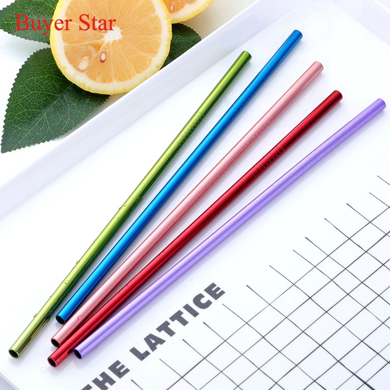 100 PCS/Set Metal Drinking Straws Reusable Colorful Stainless Steel Straw+10 Brush Metal Drink Yerba Juice Bar Accessorie Party