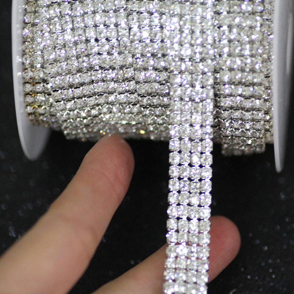 

4 rows 12mm crystal Rhinestone cup chain Glass White Flatback rhinestone trim sew on rhinestone for Dress Clothing Decoration