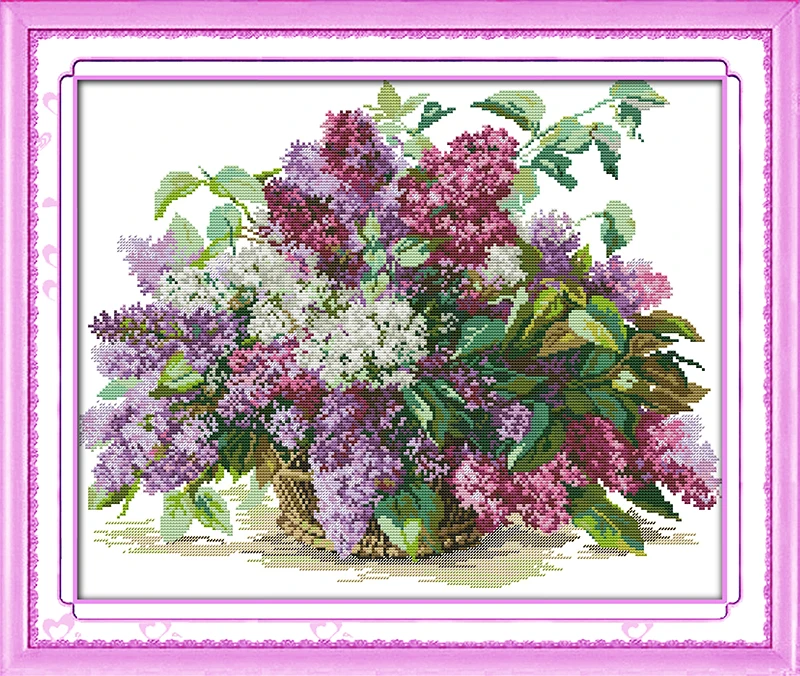 

Needlework,11/14ct DIY Cross stitch,Sets For Full Embroidery kits,Purple Lilac Flower Floral printed Pattern Cross-Stitch Gift