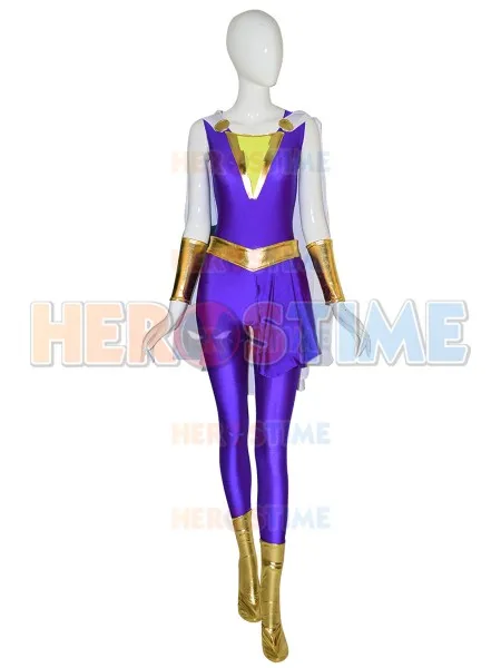 

Darla Dudley Suit Shazam Family Cosplay Costume With Cape Superhero Costume for Halloween Zentai Bodysuit Hot Sale