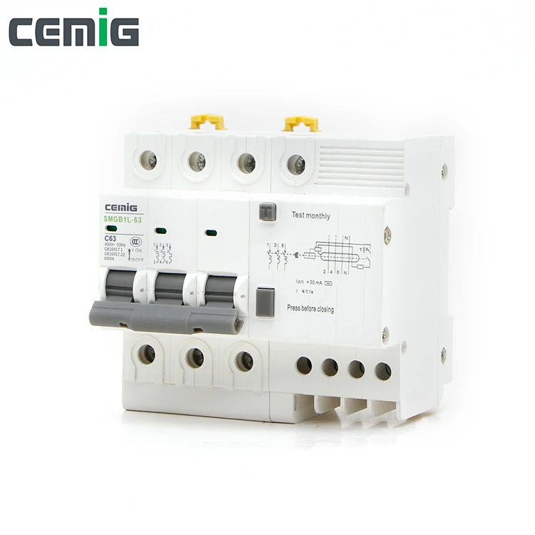 

Cemig RCBO Miniature Leakage Circuit Breaker MCB Phase Line+Neutral+Leakage Protection RCD AC230V SMGB1L-63/3P+N