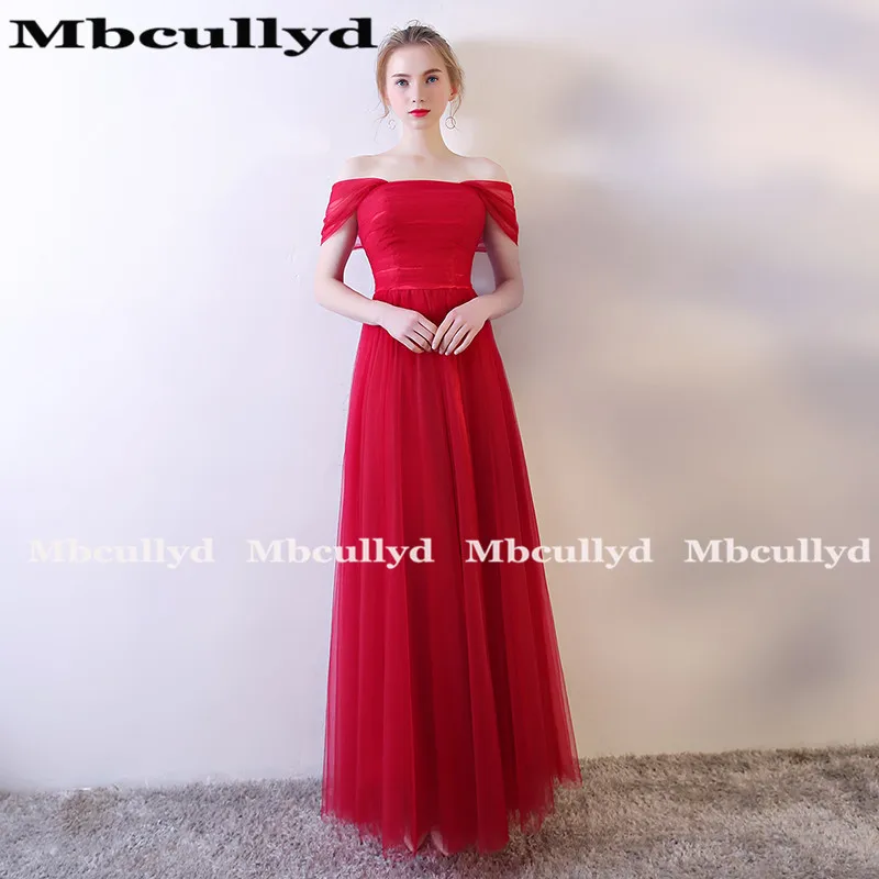 Mcully – robe de demoiselle d'honneur rouge en Tulle pour femmes, coupe A-line, épaules dénudées, pour soirée de mariage, 2020