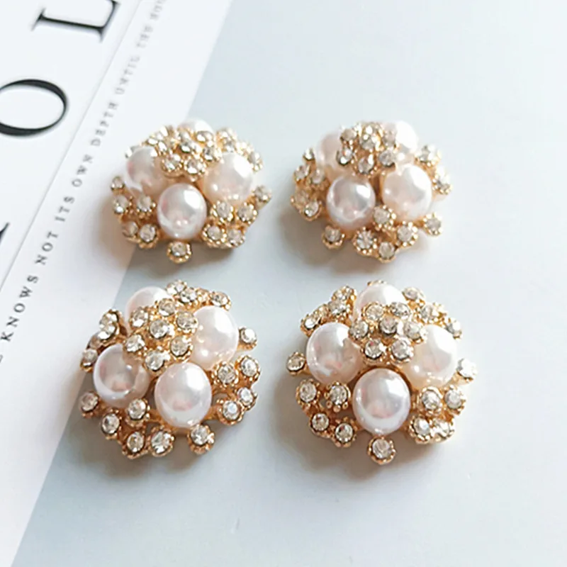 50pcs 25*26mm Gold Color Imitation Pearl Crystal Flower Charm Pendant for DIY Handmade Women Jewelry Making wholesale