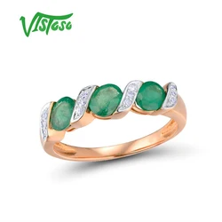 VISTOSO Gold Rings For Women Genuine 14K 585 Rose Gold Ring Sparkling Diamond Magic Emerald Engagement Round Rings Fine Jewelry