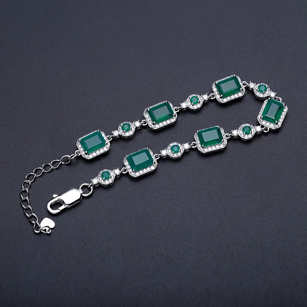 GEM\'S BALLET 6x8mm Green Agate Bracelet Genuine 925 sterling silver Natural Gemstone Bracelets&bangles For Women Fine Jewelry