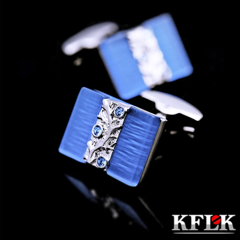 

KFLK Jewelry shirt cufflinks for mens designer Brand Blue Cuff link male wedding luxury Button male High Quality guests