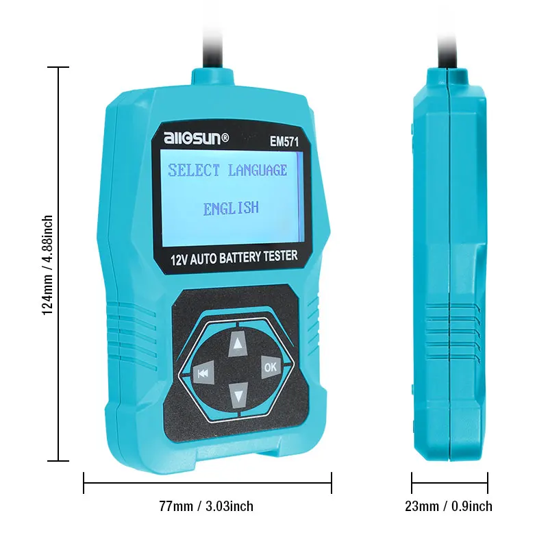 All-sun EM571 12V Automotive Digital Car Battery Tester 100-2000 CCA LCD Cranking Tester di ricarica strumento diagnostico russo