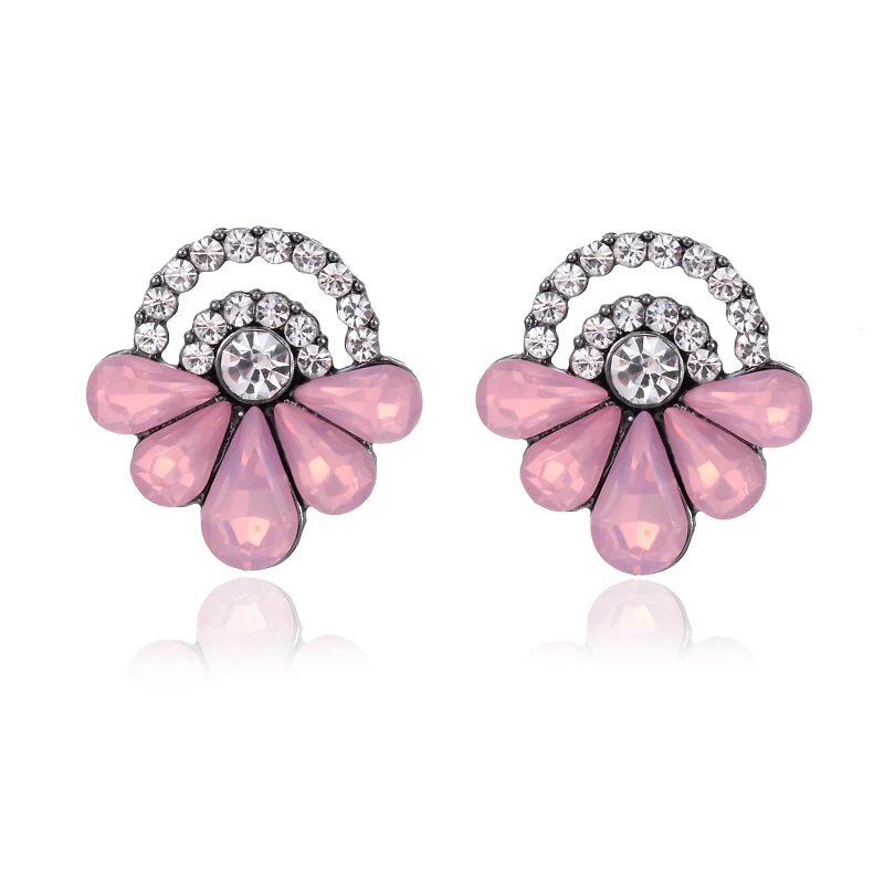 LUBOV Colorful Crystal Petals Women Rhinestones Stud Earrings Elegant Flower Piercing Earrings for Girls Party Jewelry Gift