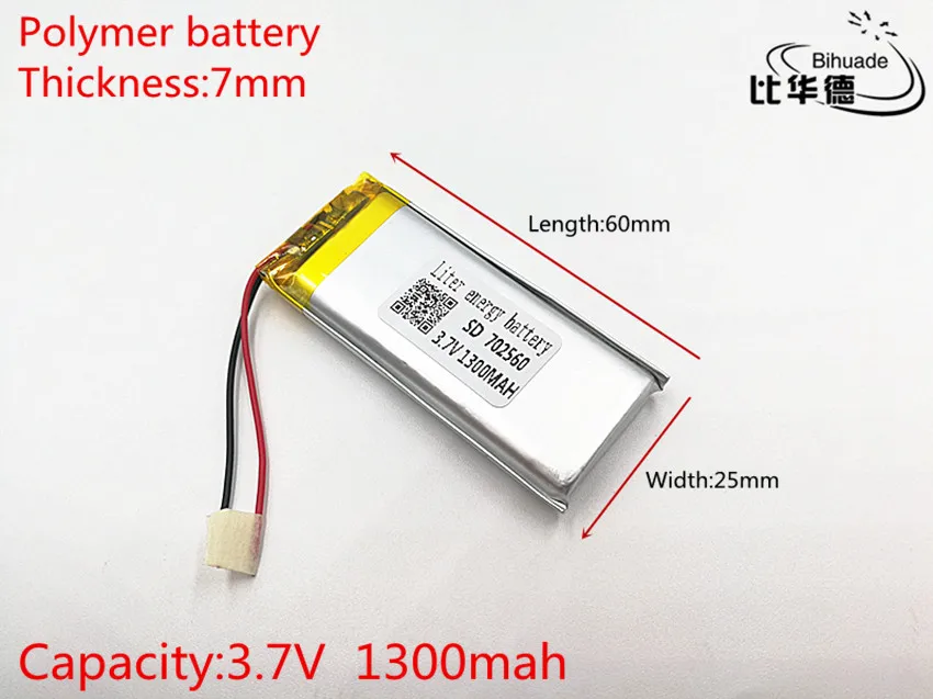 3.7 V 1300 MAh 702560 Lithium Polymer Li-Po Li Ion Baterai Isi Ulang Sel untuk Mp3 MP4 MP5 GPS