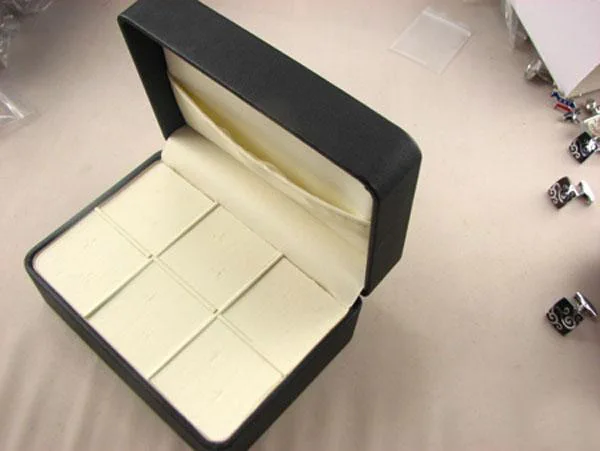 Free shipping brand new big Cufflinks Gift Box 6 pairs holder cufflinks tie clip set package 146mm*106mm*60mm PU coated